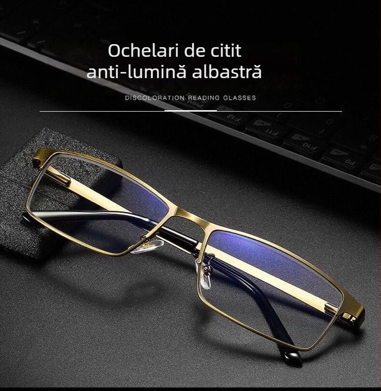 Ochelari de citit cu protecție împotriva luminii albastre, lentile din rășină, modelul 8805, ramă din metal