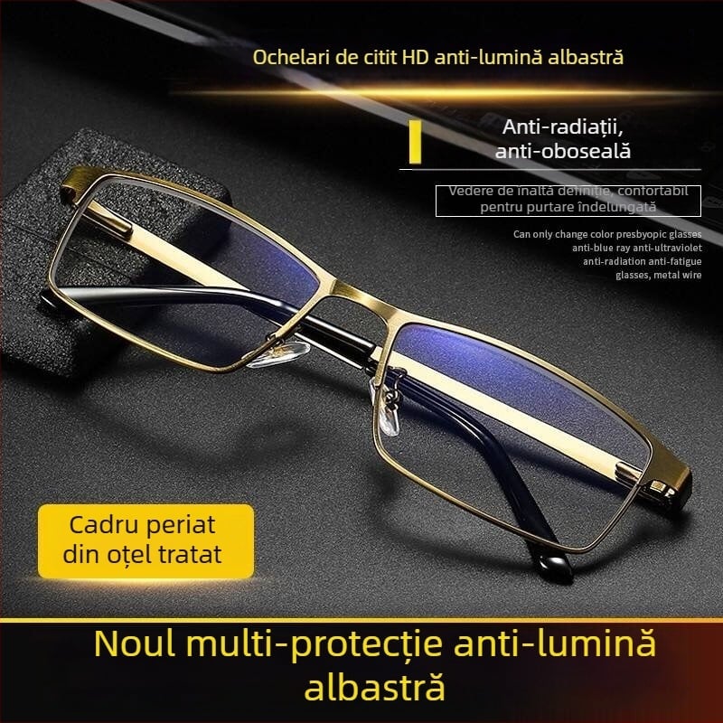 Ochelari de citit cu protecție împotriva luminii albastre, lentile din rășină, modelul 8805, ramă din metal