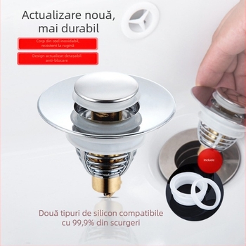 Filtru de scurgere pentru chiuvetă din oțel inoxidabil – montaj prin presiune, anti-blocare