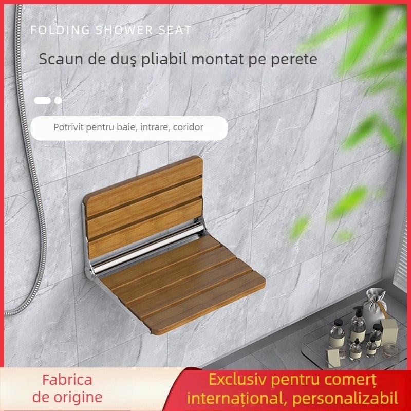 Scaun de baie pliabil montat pe perete, oțel inoxidabil, stil modern minimalist, brand elljn