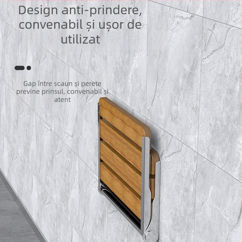 Scaun de baie pliabil montat pe perete, oțel inoxidabil, stil modern minimalist, brand elljn