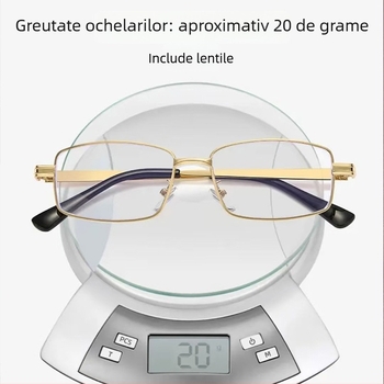 Ochelari de citit cu ramă metalică mare, lentile anti-lumină albastră, anti-oboseală, pentru vârstnici