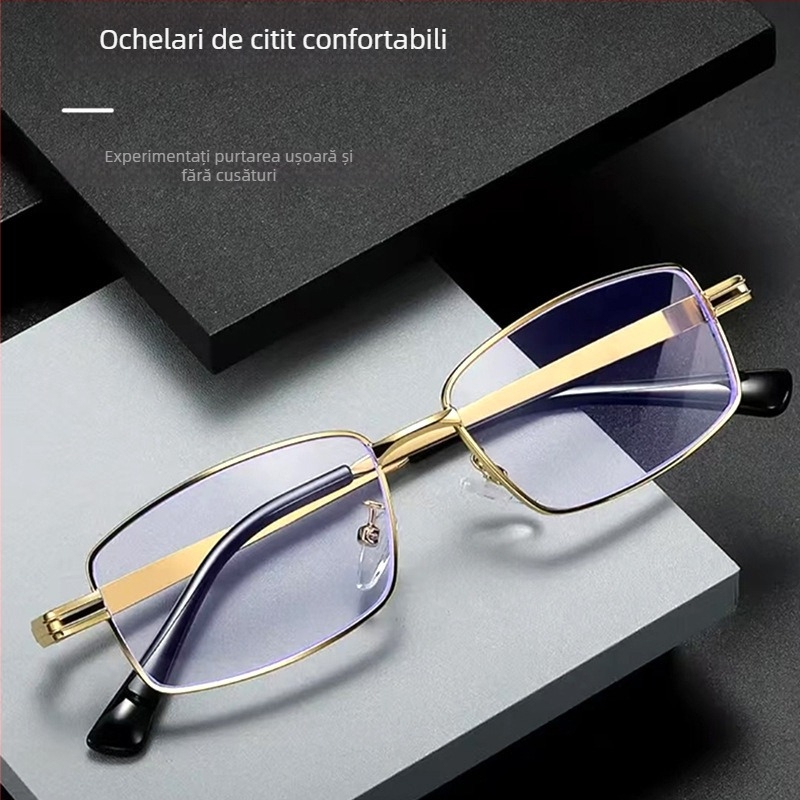 Ochelari de citit cu ramă metalică mare, lentile anti-lumină albastră, anti-oboseală, pentru vârstnici