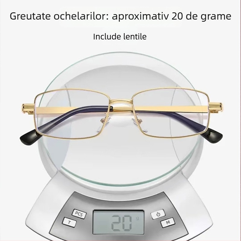 Ochelari de citit cu ramă metalică mare, lentile anti-lumină albastră, anti-oboseală, pentru vârstnici
