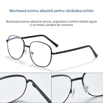 Ochelari de citit cu dublă utilizare, lentile din rășină cu protecție anti-lumina albastră, ramă metalică cu cadru complet, formă rotundă, potriviți pentru adulți cu față mare, lansare vară 2024