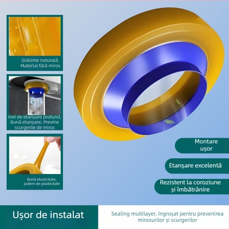 Inel de etanșare pentru flanșa WC, garnitură din cauciuc îngroșată, material butter glue, anti-odor, anti-scurgere, accesor universal pentru canalizarea scaunului de toaletă