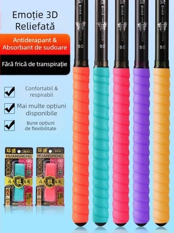 Înveliș pentru mânerul undiței de pescuit cu bandă absorbantă a transpirației, curea extinsă și husă pentru mânerul rachetei de badminton — Brand: Huan sheng; Material: PU