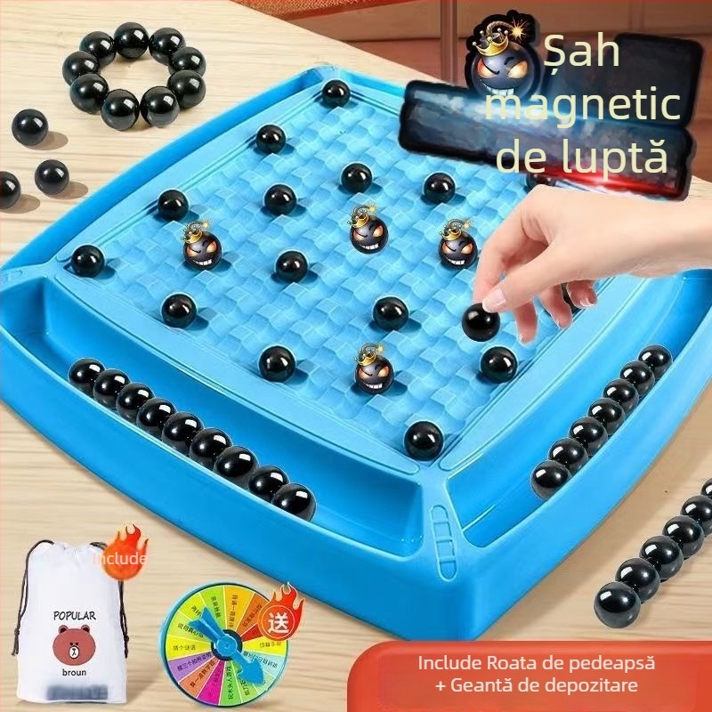 Șah magnetic - Joc de strategie pe tablă cu magneți pentru gândire focalizată și interacțiune părinte-copil (material ABS; magneți; 14+; divertisment interior; dezvoltare cognitivă)