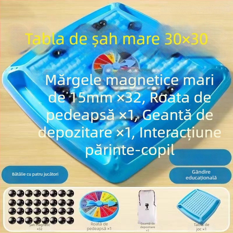 Șah magnetic - Joc de strategie pe tablă cu magneți pentru gândire focalizată și interacțiune părinte-copil (material ABS; magneți; 14+; divertisment interior; dezvoltare cognitivă)