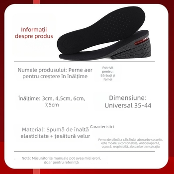 Talpă de creștere a înălțimii pentru bărbați și femei, invizibilă, confortabilă, amortizor cu aer, talpă întreagă, talpă moale pentru sport