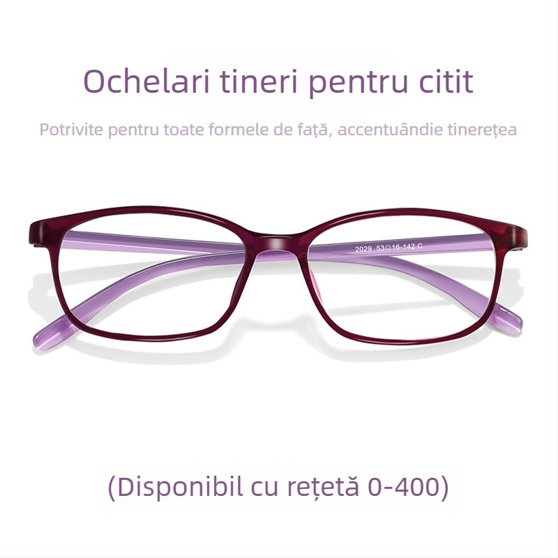 Ochelari de citit ultra-ușori HD, pentru distanță și apropiere, anti-lumină albastră, lentile PC, ramă TR90, ramă pătrată, model 2029