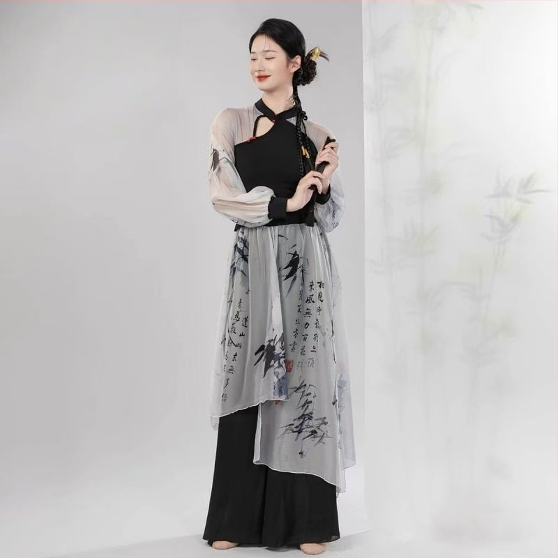 Costum de dans cu guler stil cheongsam, croială slim, mâneci transparente, poliester (material poliester; poliester; poliester; vara 2022; belly dance)