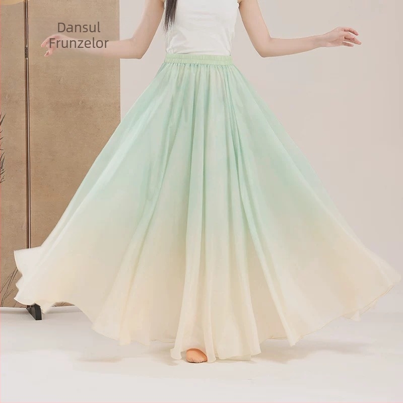 Pelerină brodată din chiffon cu fustă în degrade și croială amplă pentru dansul chinezesc – costum de practică | Material: chiffon/poliester; Material principal: poliester; Ocazia: belly dance; Sezon: vara 2022