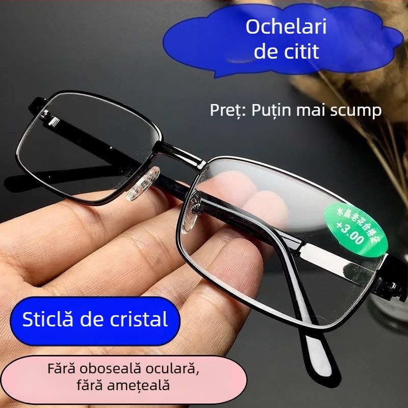 Ochelari de citit cu ramă metalică integrală, lentile anti-lumină albastră, claritate HD, stil business modern