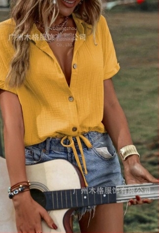 Cămașă în stil cardigan, bumbac roman respirabil și Spandex, model 3D, stil retro, mâneci scurte, guler de cămașă, nasturi pe un rând