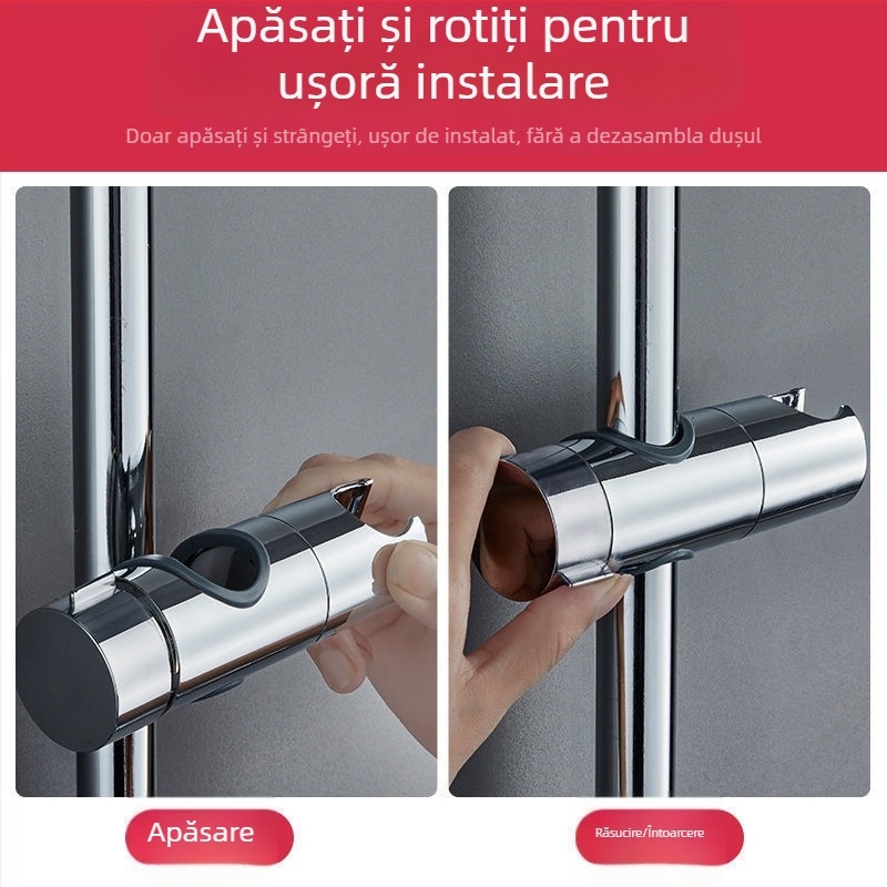 Suport pentru duș fără găuri, cu tijă reglabilă – Material ABS, Montaj snap-in, Acessoriu de baie Yujiangmu
