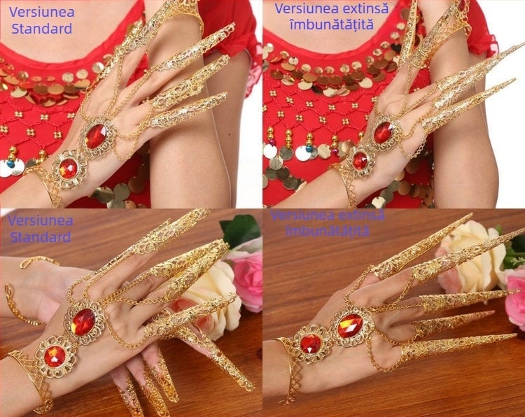 Costum de dans în stil etnic Xinjiang pentru Belly Dance, cu set de unghii Thousand-Hand Guanyin, țesătură Spandex și accente metalice — pentru femei, primăvară 2023