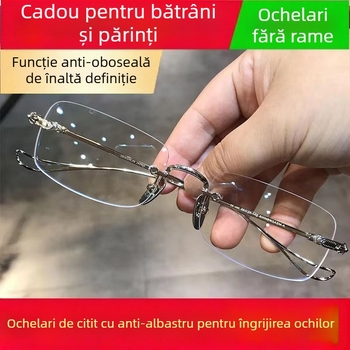 Ochelari de citit fără ramă, ultra-ușoare, aspect natural, lentile PC, protecție împotriva luminii albastre
