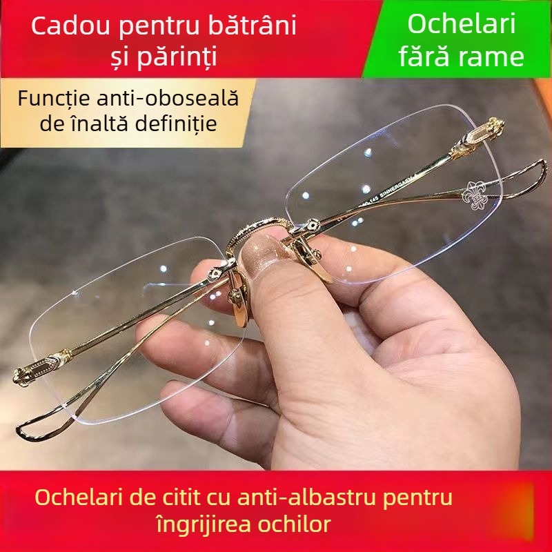 Ochelari de citit fără ramă, ultra-ușoare, aspect natural, lentile PC, protecție împotriva luminii albastre