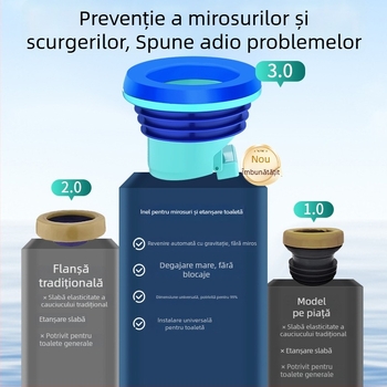Etanșare pentru flanșă de WC cu valvă de control, anti miros și anti-retur, ABS + cauciuc, accesoriu universal, îngroșat