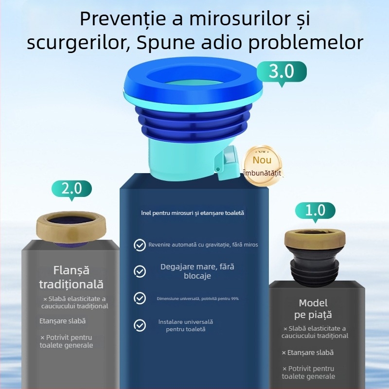 Etanșare pentru flanșă de WC cu valvă de control, anti miros și anti-retur, ABS + cauciuc, accesoriu universal, îngroșat