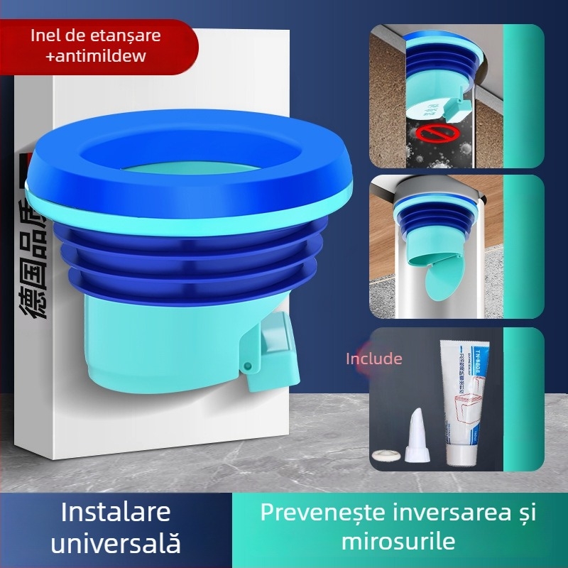 Etanșare pentru flanșă de WC cu valvă de control, anti miros și anti-retur, ABS + cauciuc, accesoriu universal, îngroșat