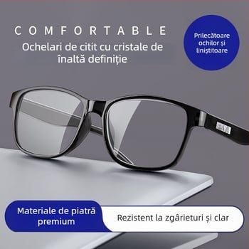 Ochelari de citit cu lentile din sticlă, ramă cu cadru complet, ramă PC, protecție împotriva luminii albastre și radiației