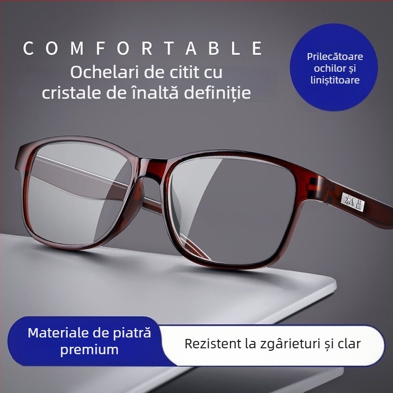 Ochelari de citit cu lentile din sticlă, ramă cu cadru complet, ramă PC, protecție împotriva luminii albastre și radiației
