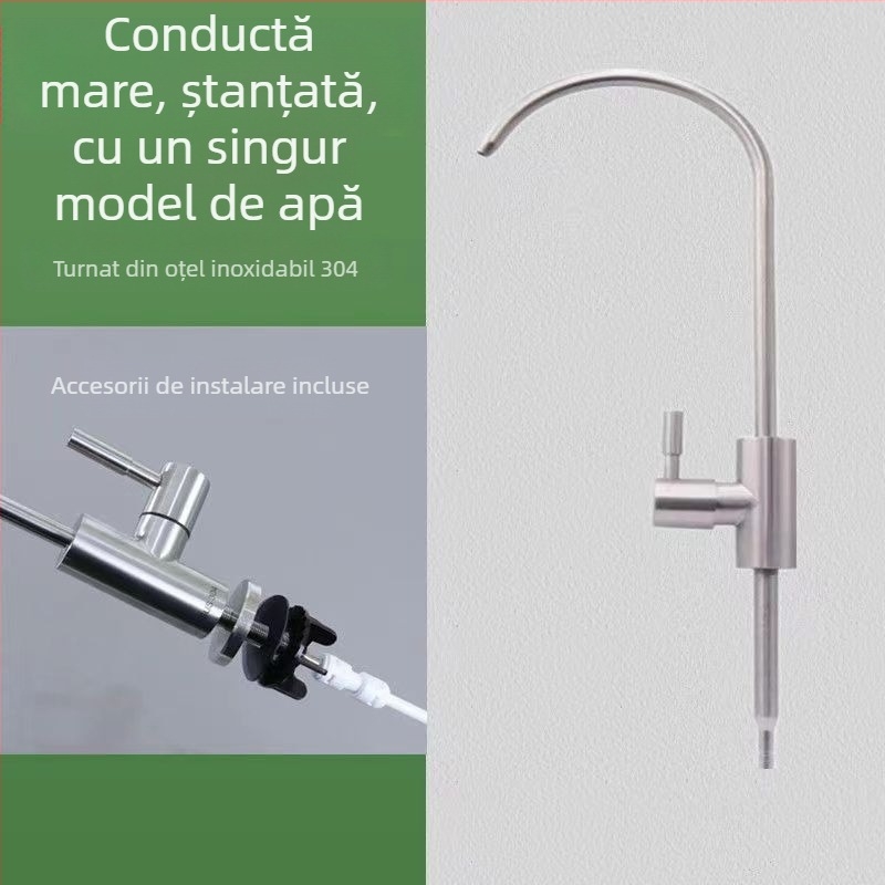 Robinet de bucătărie cu gât de gâscă, model J-01, oțel inoxidabil, valvă ceramică, intrare/ieșire 10 mm, diametru șezii 4 cm