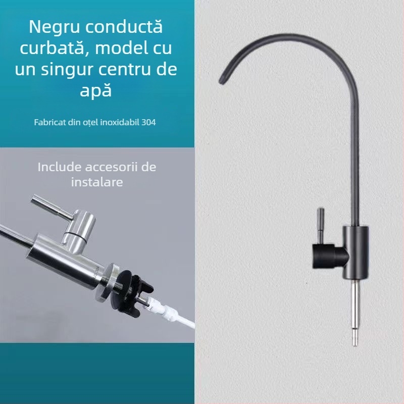 Robinet de bucătărie cu gât de gâscă, model J-01, oțel inoxidabil, valvă ceramică, intrare/ieșire 10 mm, diametru șezii 4 cm