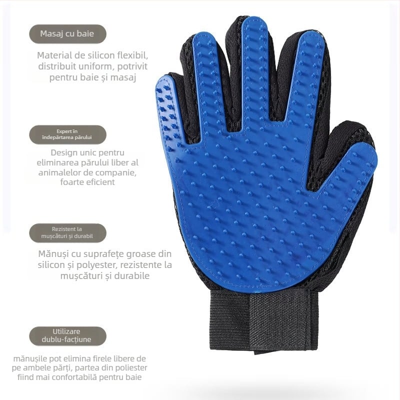 Mănuși de îngrijire din silicon pentru pisici – îndepărtarea părului, curățare și masaj la baie