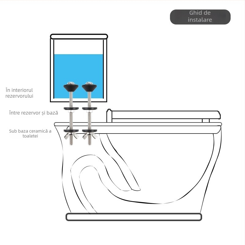 Kit șurub rezervoar toaletă cu garnitură din cauciuc spumant și tijă de șurub prelungită; Material: oțel inoxidabil 304 și cauciuc; Marcă: Aojile; Instalare: manual