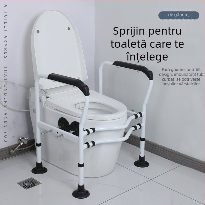 Bară de sprijin pentru toaletă cu ventuză, fără găuri, pentru persoanele în vârstă și însărcinate, oțel carbon, stil modern minimalist, capacitate de încărcare 400