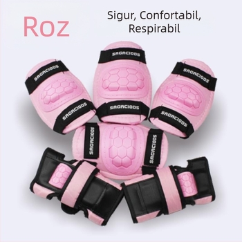 Set de protecție pentru copii: cască pentru bicicletă și protecții pentru coate și genunchi (Protecții pentru coate și genunchi; Material corp: burete; Pentru copii; Pentru patinaj cu role)