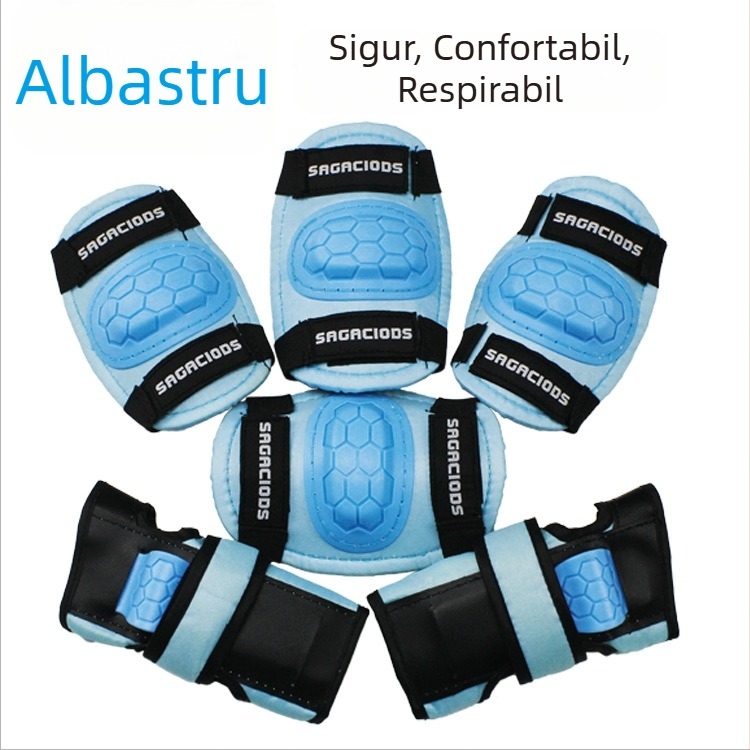 Set de protecție pentru copii: cască pentru bicicletă și protecții pentru coate și genunchi (Protecții pentru coate și genunchi; Material corp: burete; Pentru copii; Pentru patinaj cu role)