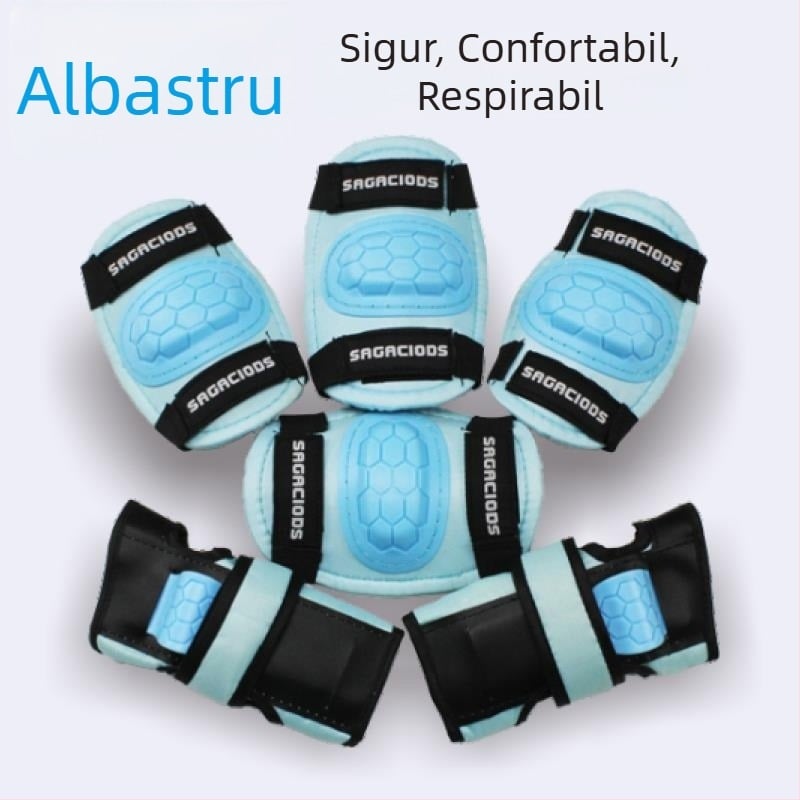Set de protecție pentru copii: cască pentru bicicletă și protecții pentru coate și genunchi (Protecții pentru coate și genunchi; Material corp: burete; Pentru copii; Pentru patinaj cu role)