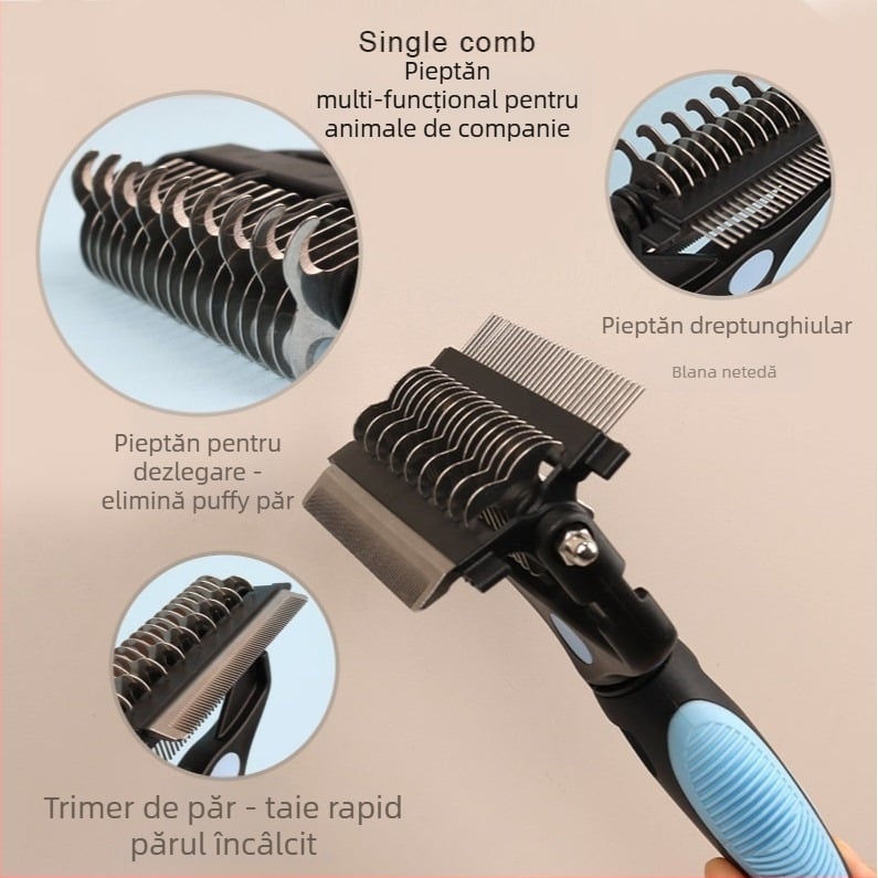 Pieptene multifuncțional pentru animale de companie, Pieptene pentru pisici și câini, Unealtă de îngrijire 3-în-1, Pieptene drept pentru îndepărtarea părului, Cod produs 91618, Marcă: Little Pet First Grade