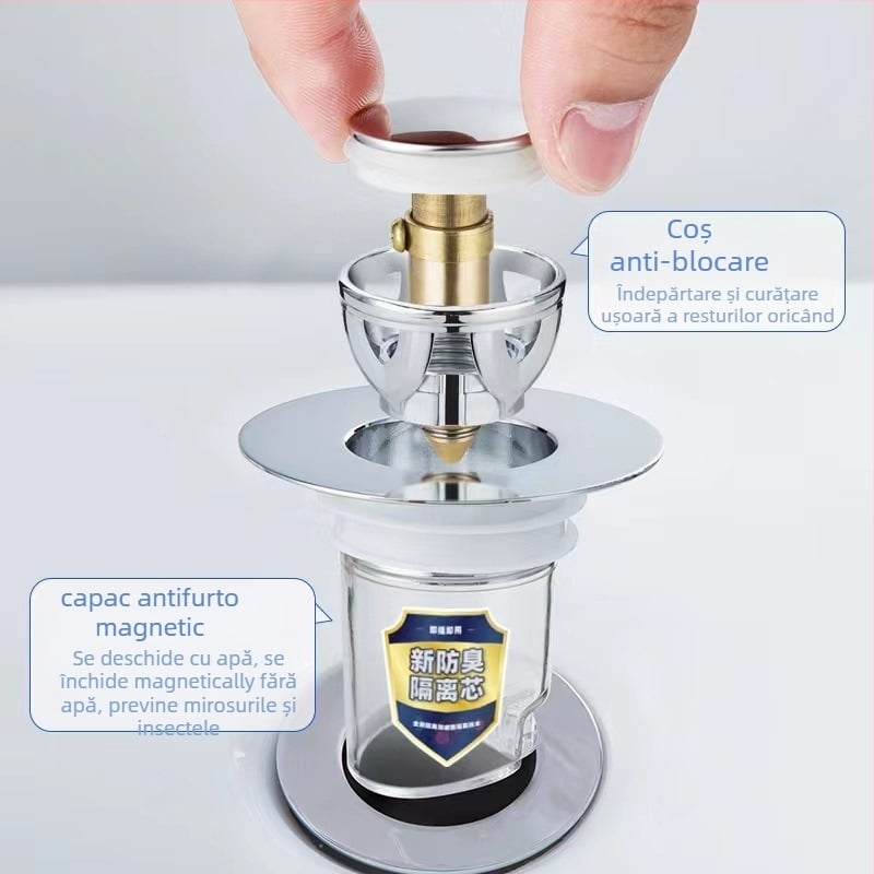 Drenaj pentru chiuvetă cu filtru — oțel inoxidabil + cupru, Wanmu, stil modern, ușor de utilizat