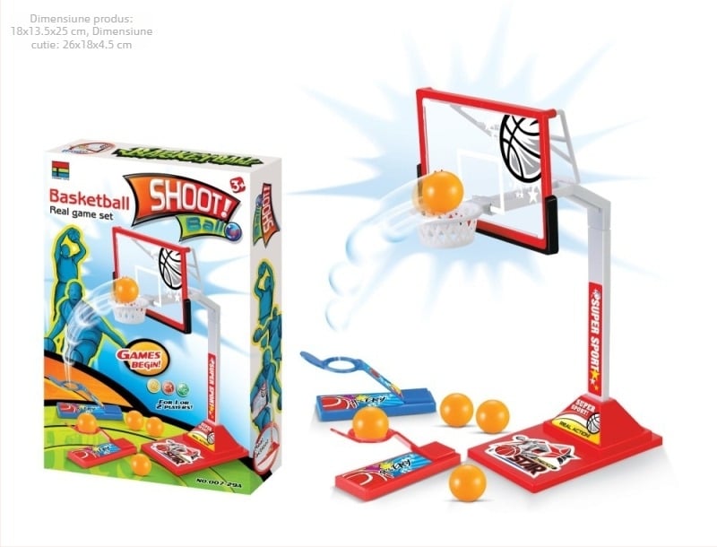 Joc de masă cu fotbal și baschet – lansator cu apăsare la deget, construcție din plastic, jucărie interactivă pentru coordonare mână-ochi, pentru copii 7–14 ani