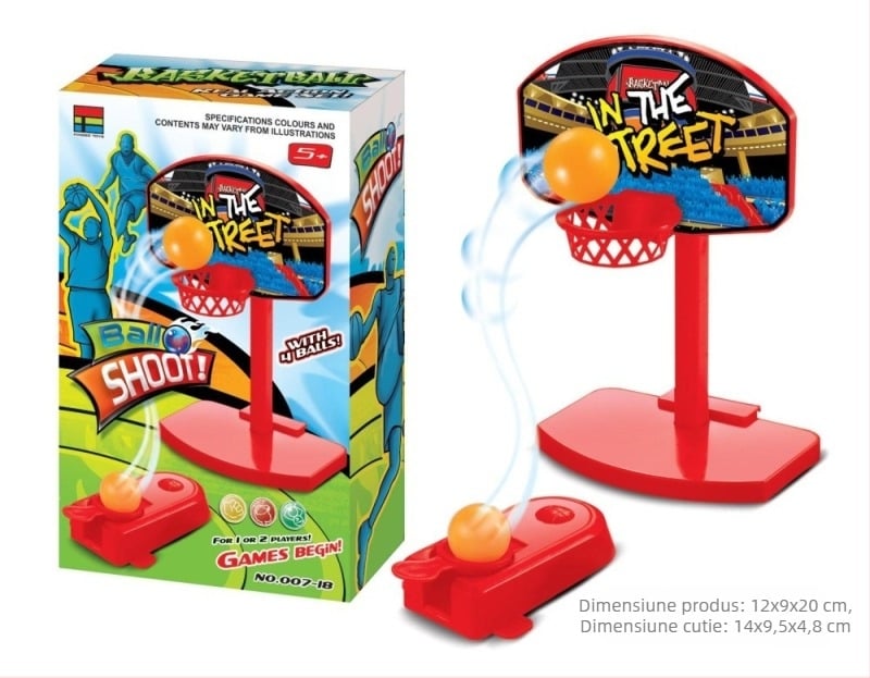 Joc de masă cu fotbal și baschet – lansator cu apăsare la deget, construcție din plastic, jucărie interactivă pentru coordonare mână-ochi, pentru copii 7–14 ani