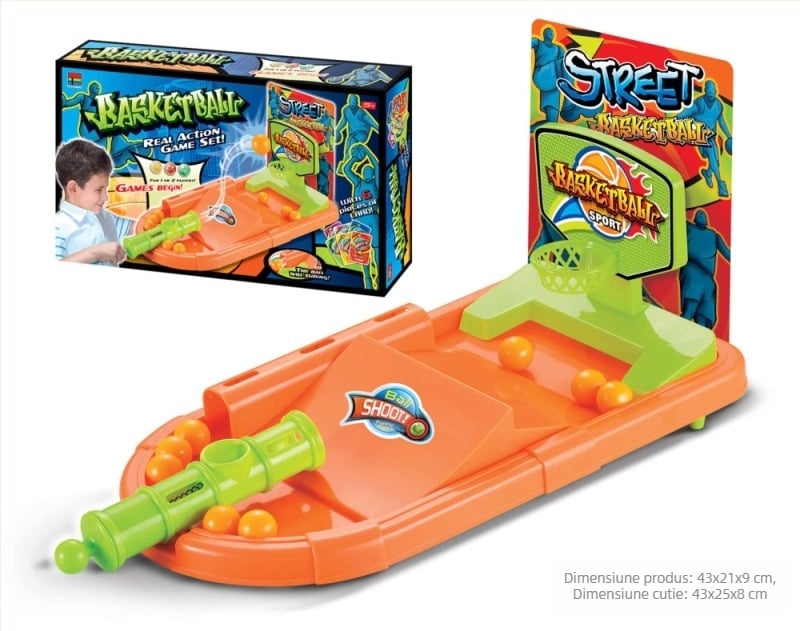 Joc de masă cu fotbal și baschet – lansator cu apăsare la deget, construcție din plastic, jucărie interactivă pentru coordonare mână-ochi, pentru copii 7–14 ani