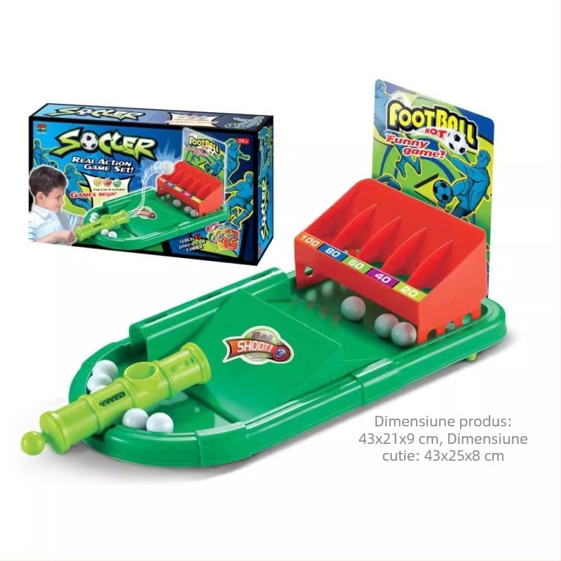 Joc de masă cu fotbal și baschet – lansator cu apăsare la deget, construcție din plastic, jucărie interactivă pentru coordonare mână-ochi, pentru copii 7–14 ani