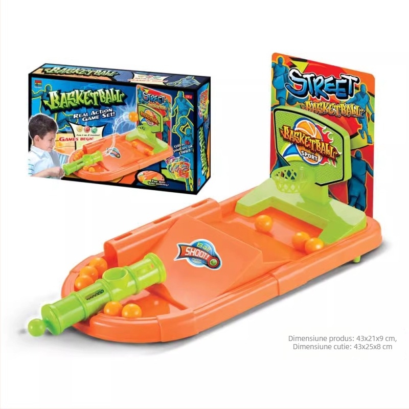 Joc de masă cu fotbal și baschet – lansator cu apăsare la deget, construcție din plastic, jucărie interactivă pentru coordonare mână-ochi, pentru copii 7–14 ani