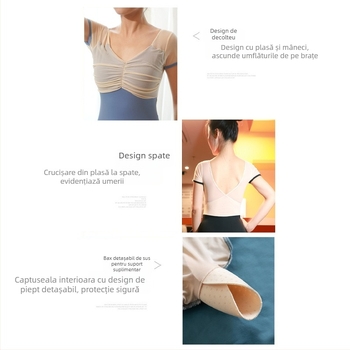 Leotard de dans pentru femei, piesă unică, din nailon 87% cu căptușeală din spandex 87%, culoare solidă, mâneci scurte