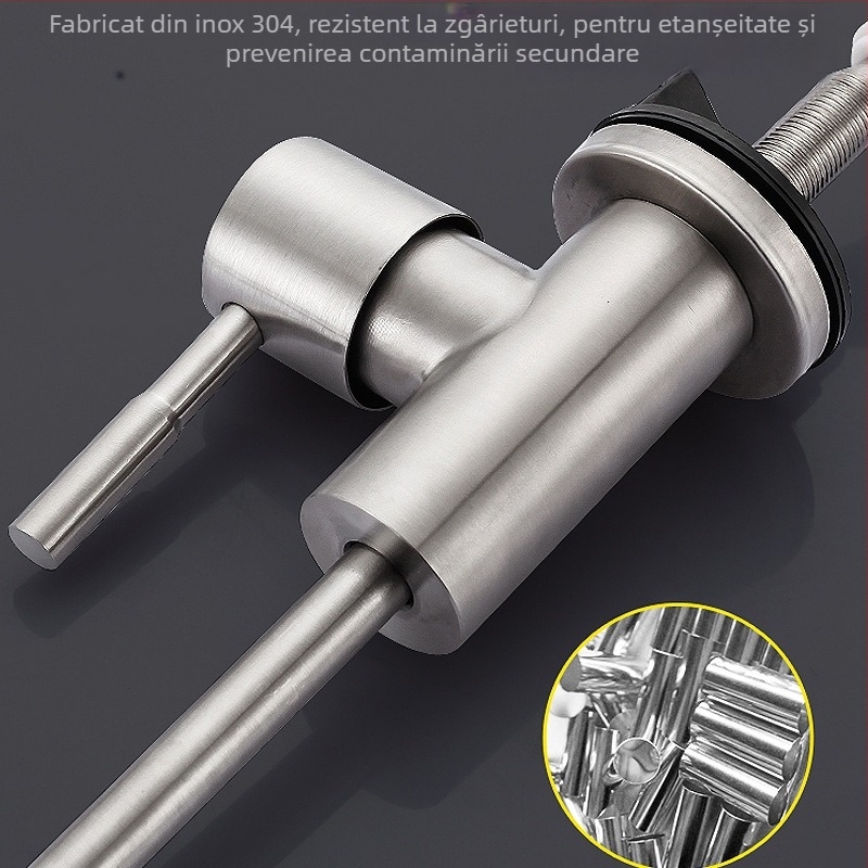 Robinet pentru apă purificată, bucătărie, oțel inoxidabil, miez ceramic al valvei, montaj tip șa, construcție cu articulație unică