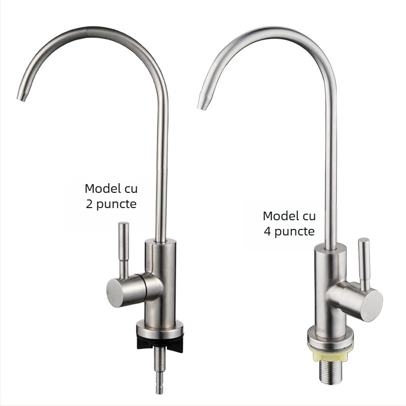 Robinet pentru apă purificată, bucătărie, oțel inoxidabil, miez ceramic al valvei, montaj tip șa, construcție cu articulație unică