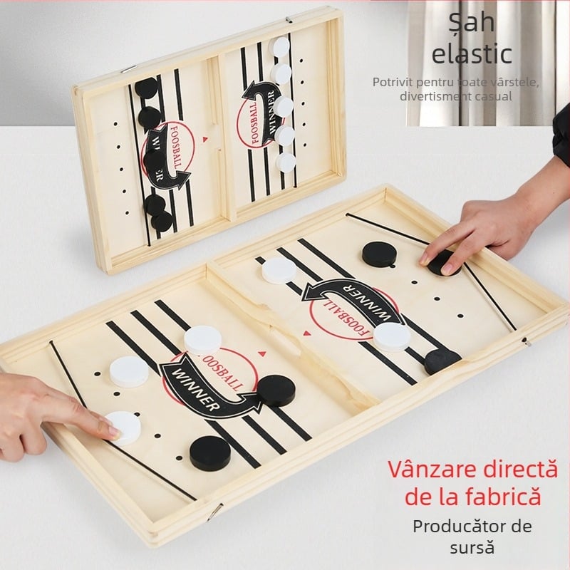 Joc de masă din lemn, interactiv pentru doi copii — joc educativ cu mecanism catapultă, dezvoltă coordonarea mână-ochi și abilități cognitive, stimulează interacțiunea părinte-copil