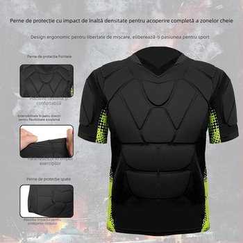 Echipament de protecție din spandex cu mâneci scurte, cu protecție la talie și umeri pentru adulți, destinat fotbal, rugby, hochei pe gheață, paintball și tir