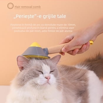 Da Da Bear Pieptene pentru pisici, îndepărtarea părului, cu ace auto-curățare, eliminare păr cu un singur click, ABS/ oțel inoxidabil