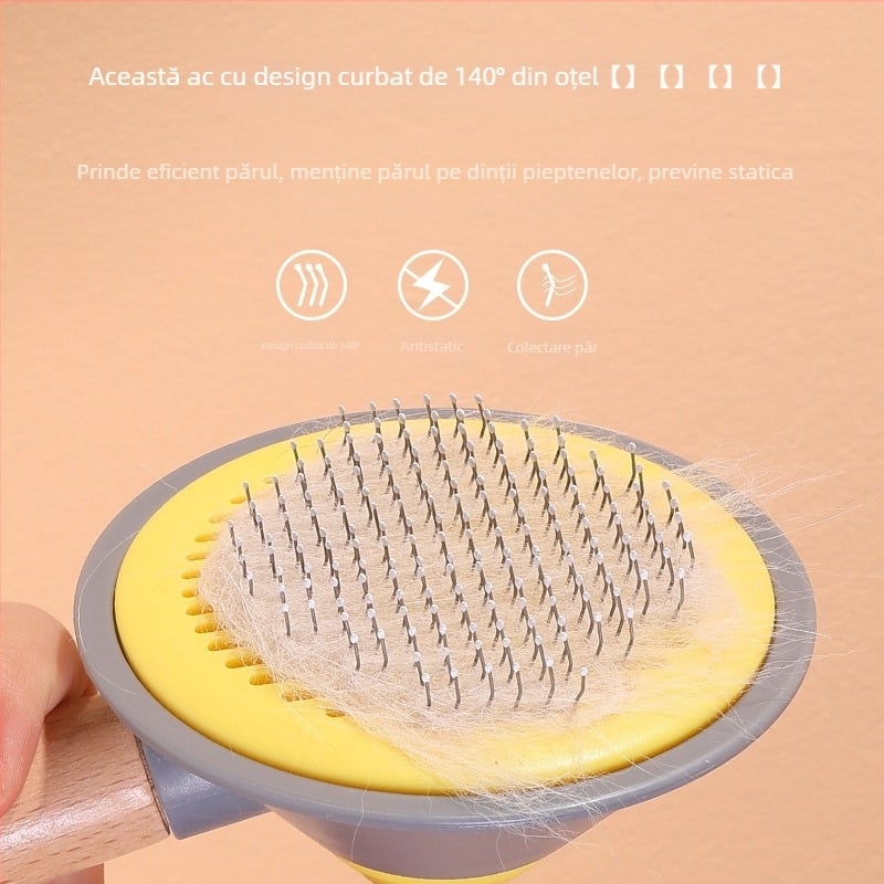 Da Da Bear Pieptene pentru pisici, îndepărtarea părului, cu ace auto-curățare, eliminare păr cu un singur click, ABS/ oțel inoxidabil